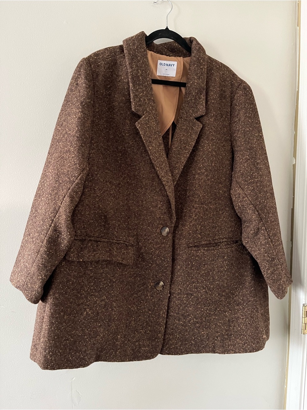 NWT Old Navy Brown Herringbone Tweed Blazer 3X Oversized Preppy Quiet Luxury